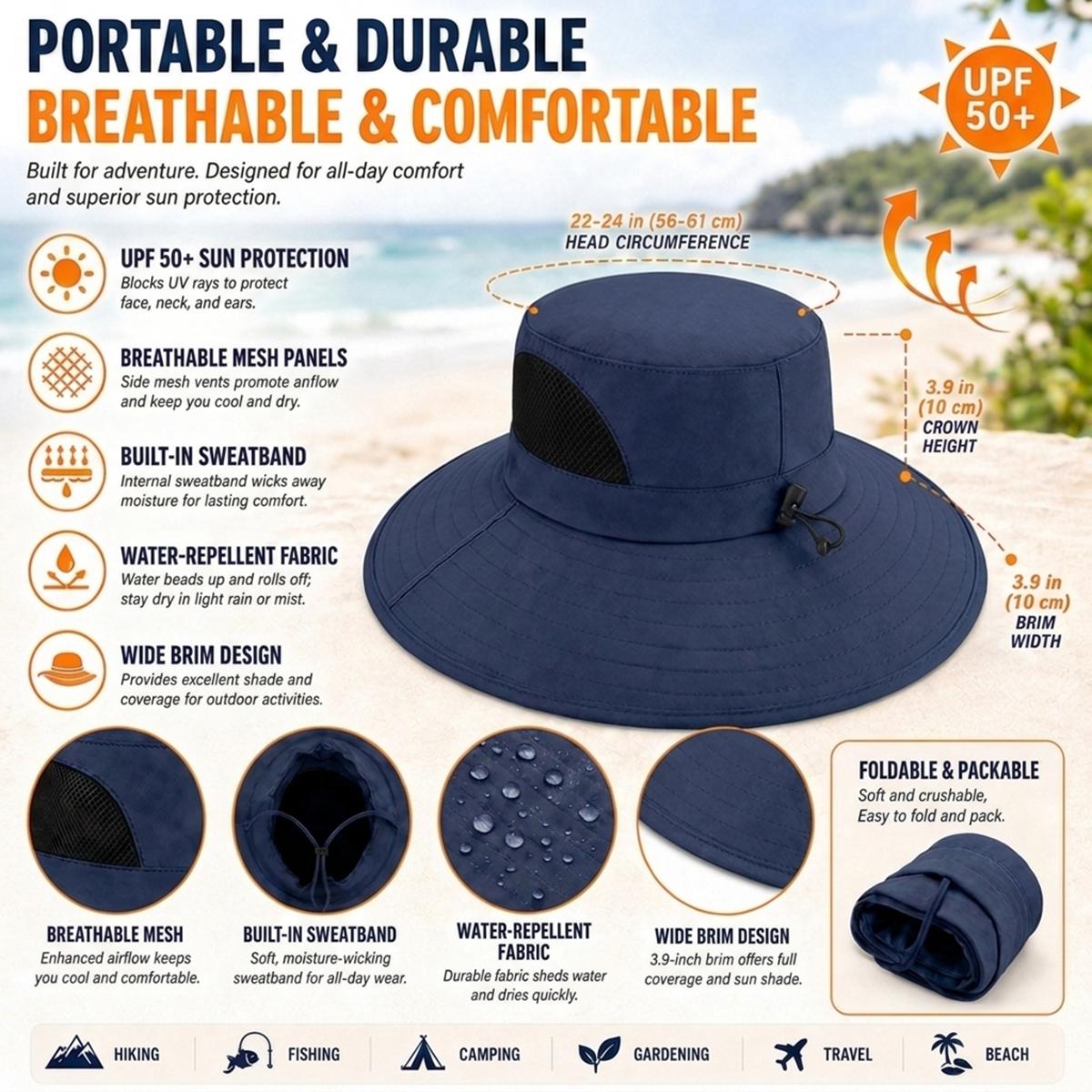 Wht R Wide Brim Sun Hat