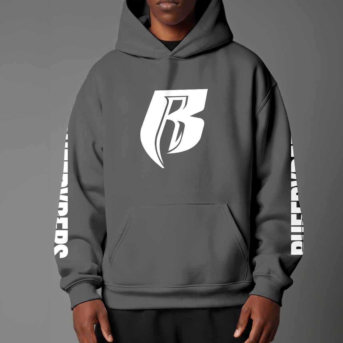 White Print Pullover Hoodie with Micro-Fleece Lining
