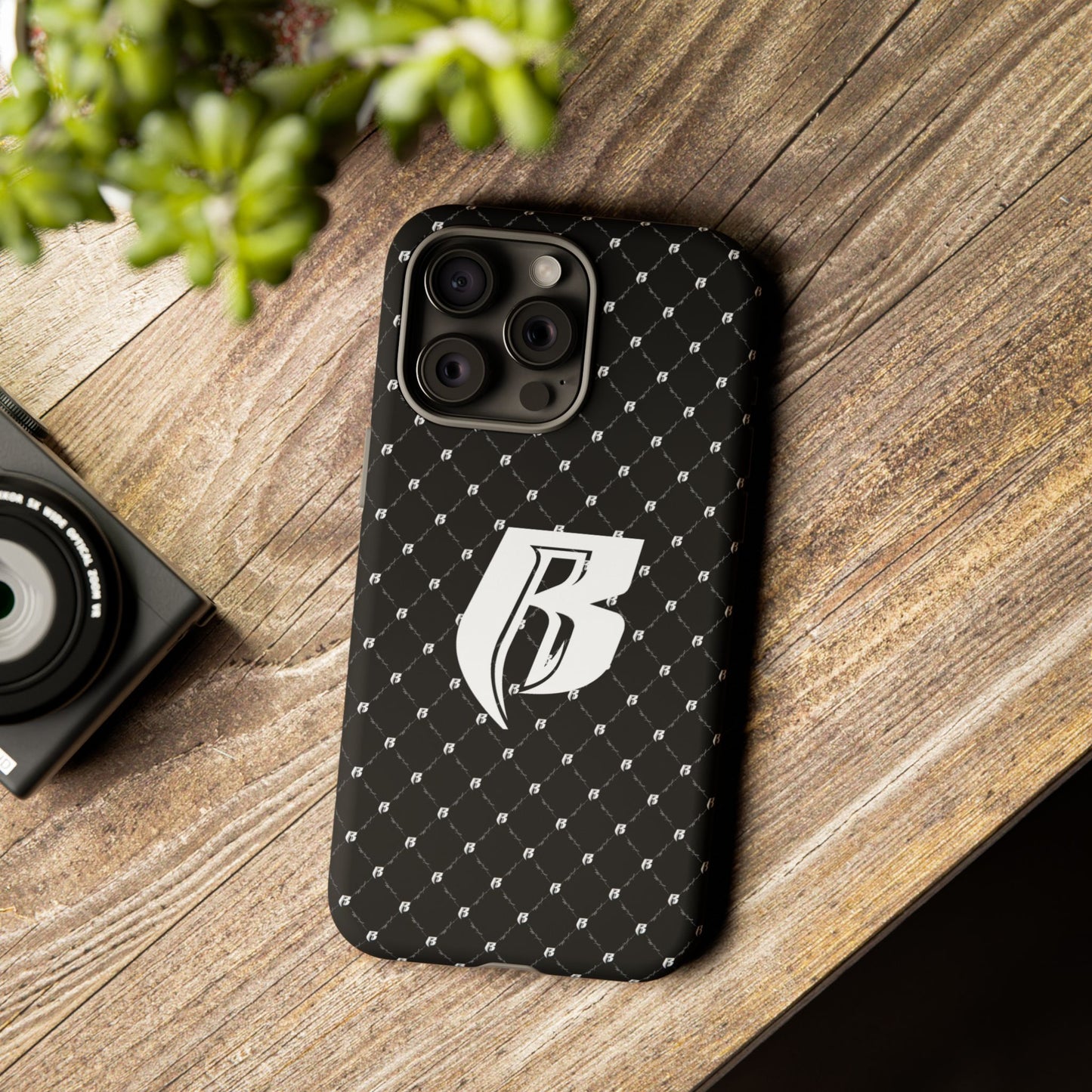 Black RR Patterned Tough Case – Monogram 'R' Protective Phone Case