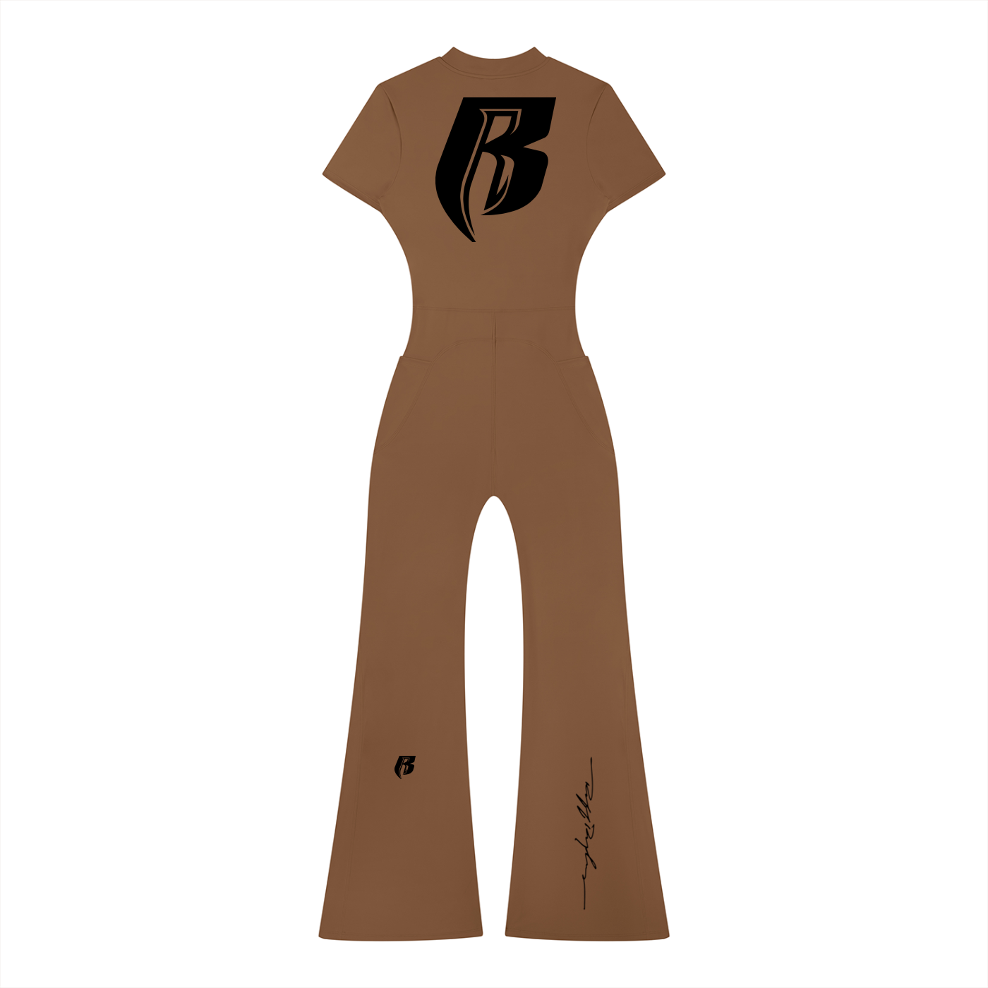 RR Blk Print Women’s Tight Flared Leg Quarter-Zip Jumpsuit