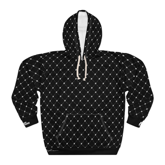 Black Quilted Diamond Pattern Hoodie – All-Over Print Pullover