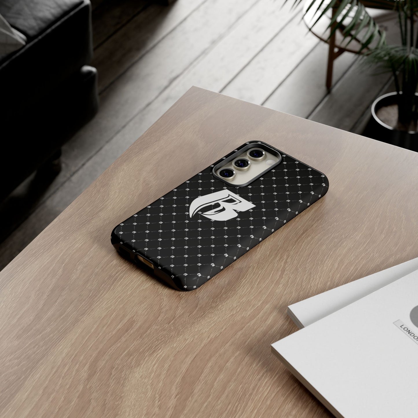 Black RR Patterned Tough Case – Monogram 'R' Protective Phone Case