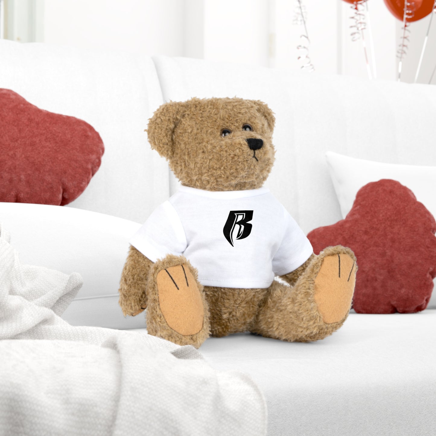 Embroidered 'R' Logo Teddy Bear Plush with White T‑Shirt