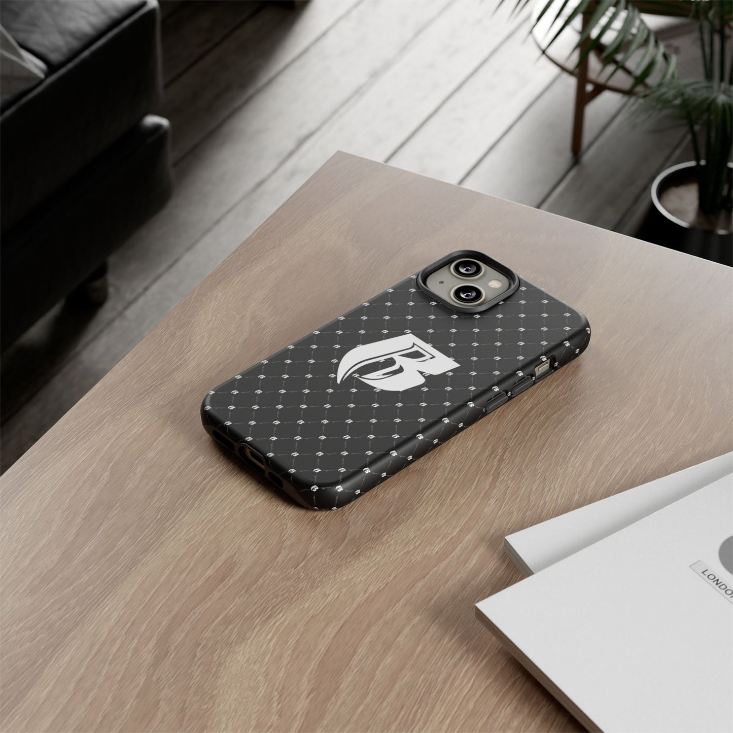 Black RR Patterned Tough Case – Monogram 'R' Protective Phone Case