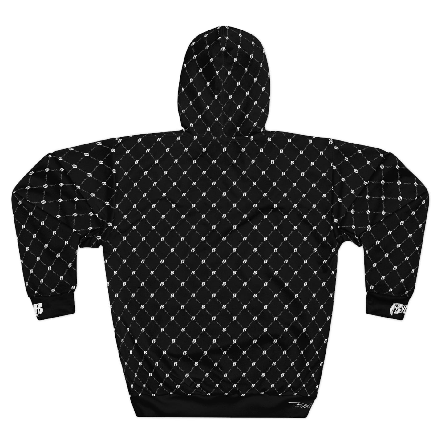 Black Quilted Diamond Pattern Hoodie – All-Over Print Pullover