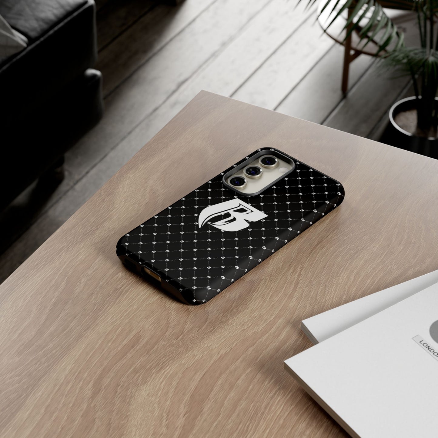 Black RR Patterned Tough Case – Monogram 'R' Protective Phone Case