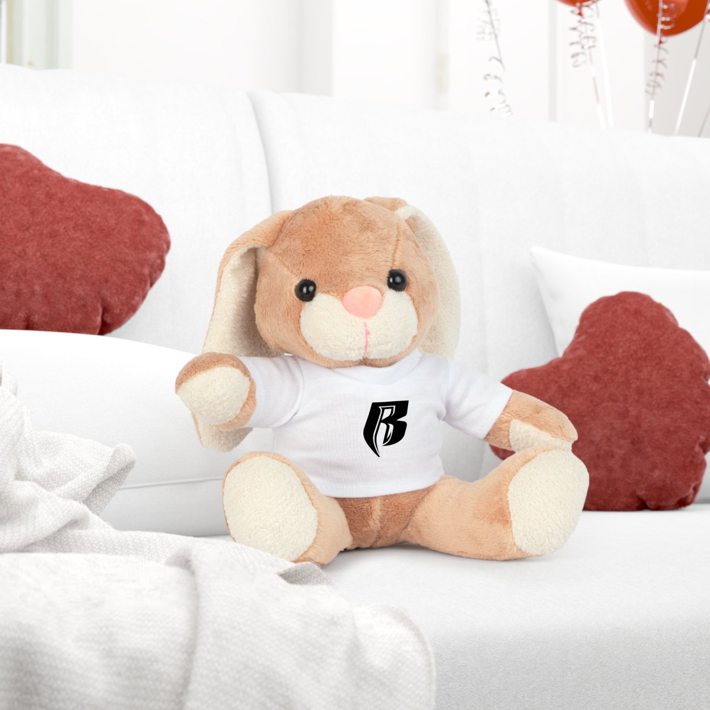 Embroidered 'R' Logo Teddy Bear Plush with White T‑Shirt