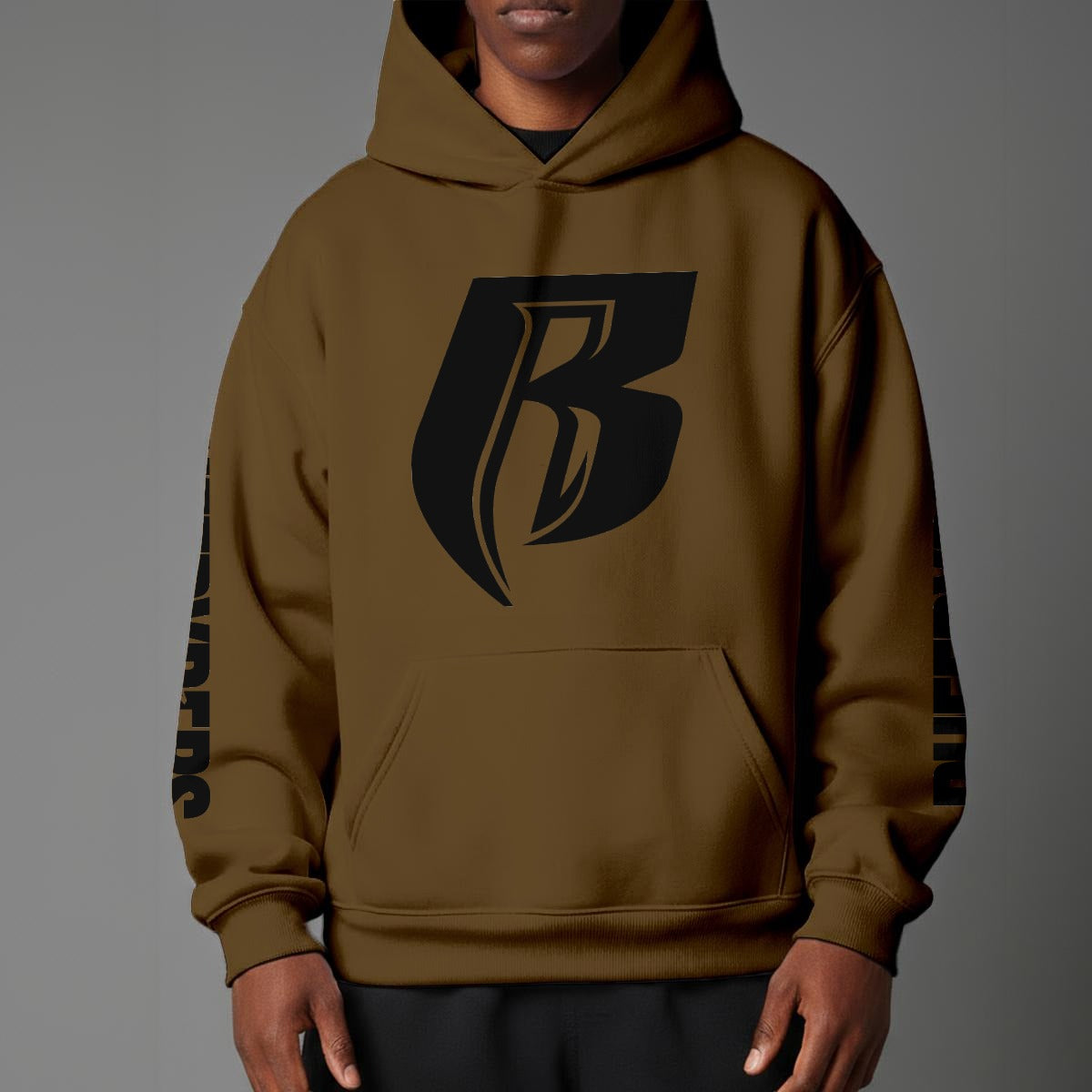 Black Print Modern R Pullover Hoodie with Micro-Fleece Lining