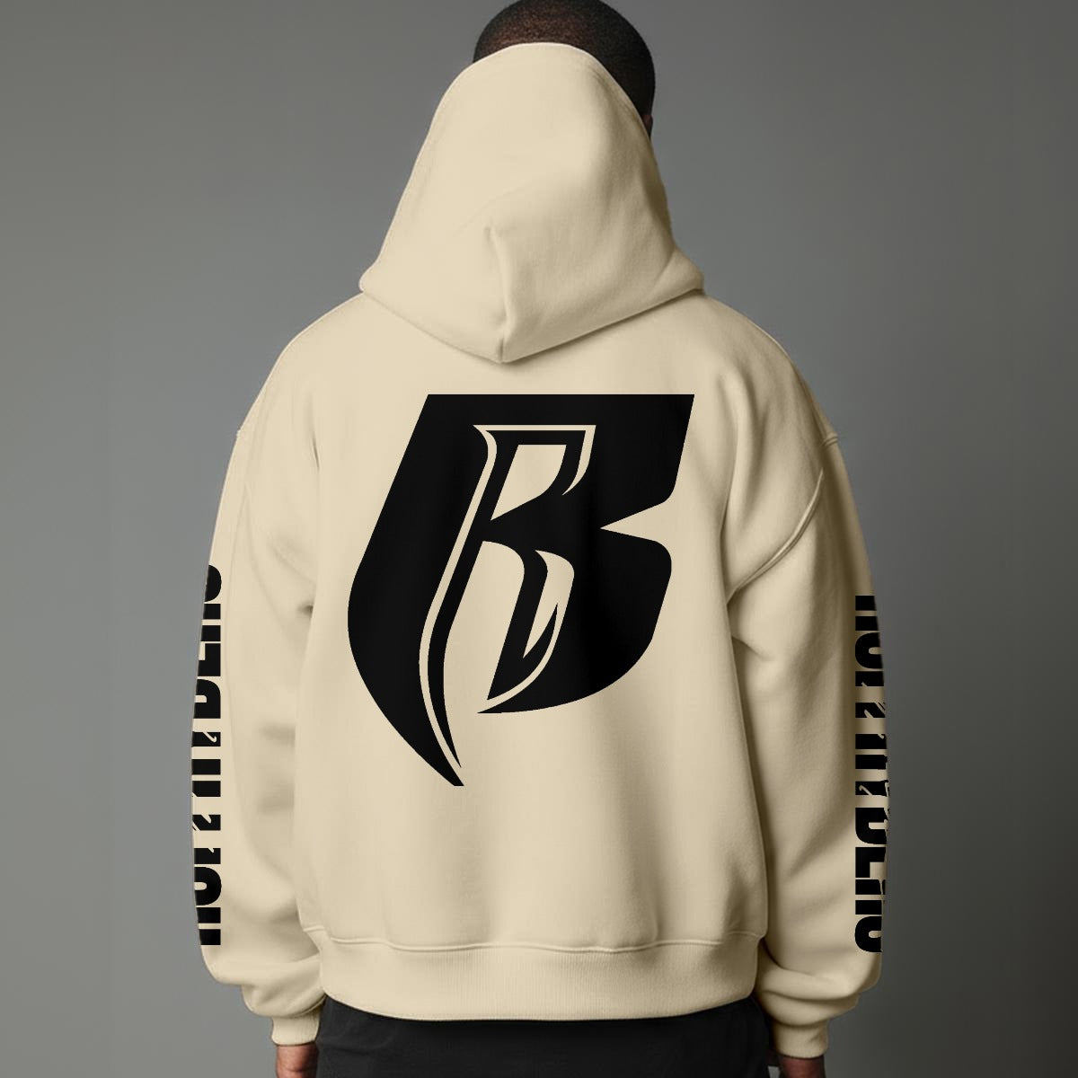 Black Print Modern R Pullover Hoodie with Micro-Fleece Lining