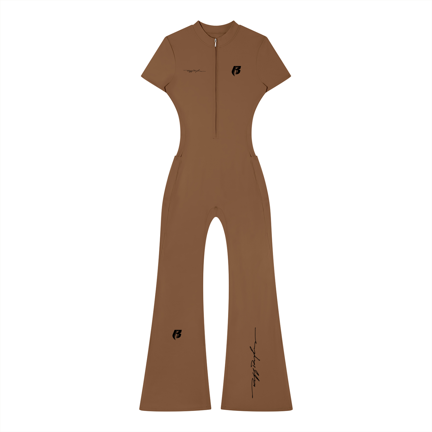 RR Blk Print Women’s Tight Flared Leg Quarter-Zip Jumpsuit