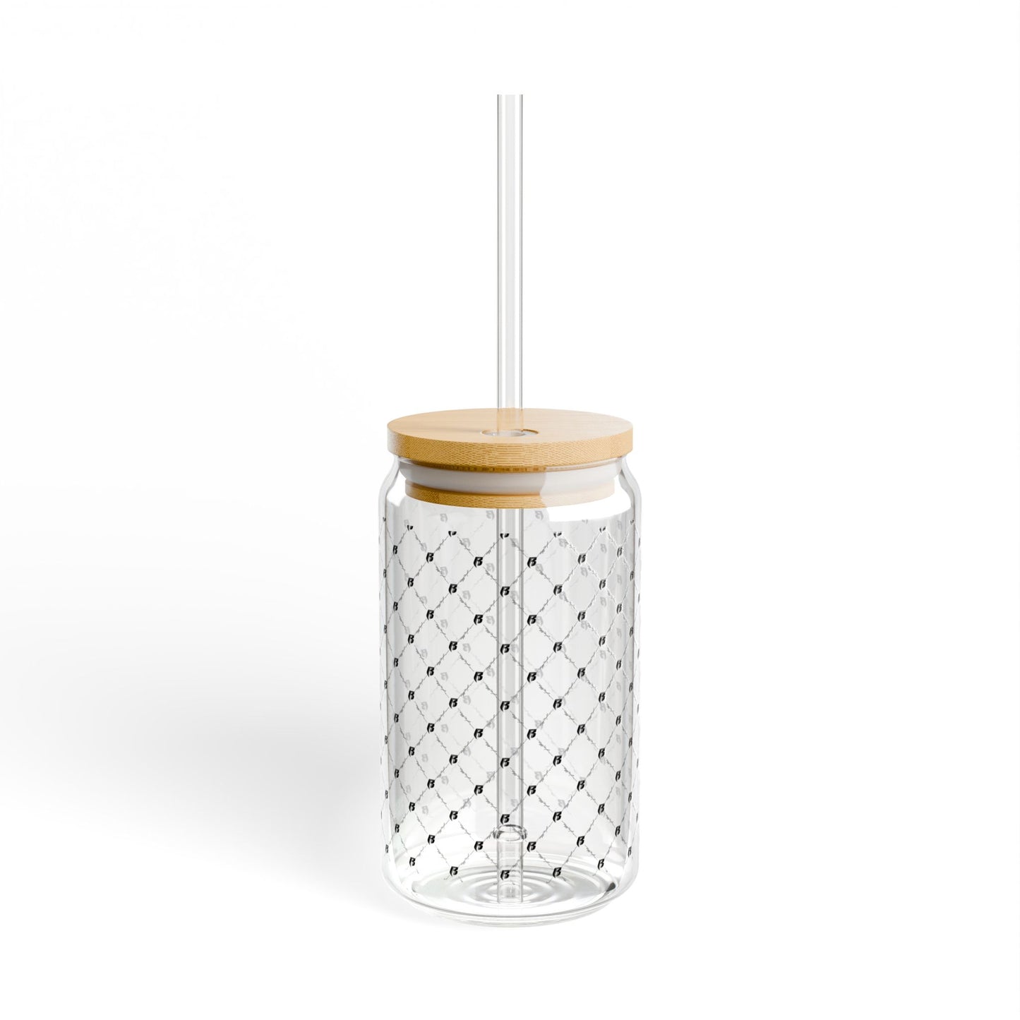 16oz Glass Sipper Tumbler with Bamboo Lid & Straw — Quilted Dot Design