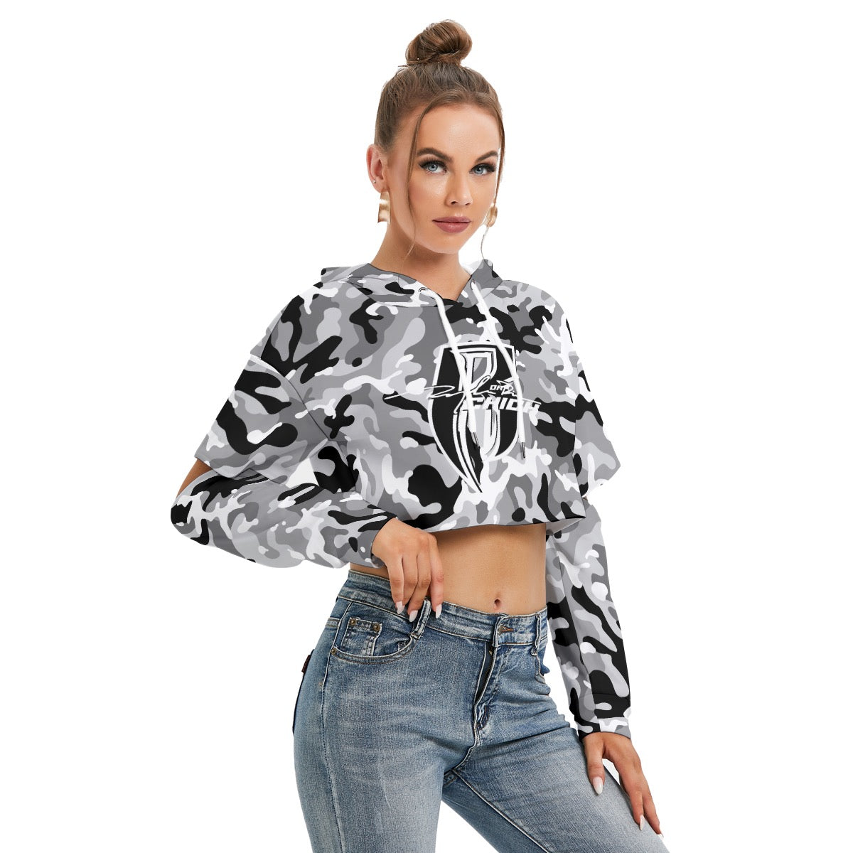 Ride Or Die Chick Urban Camo Heavy Fleece Hoodie With Hollow Out Sleeve