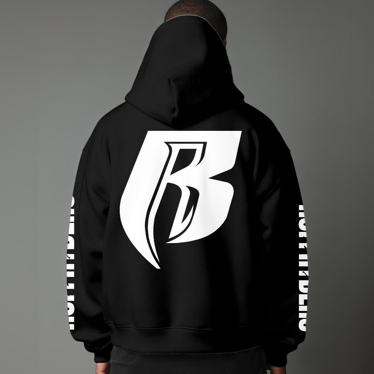 White Print Pullover Hoodie with Micro-Fleece Lining