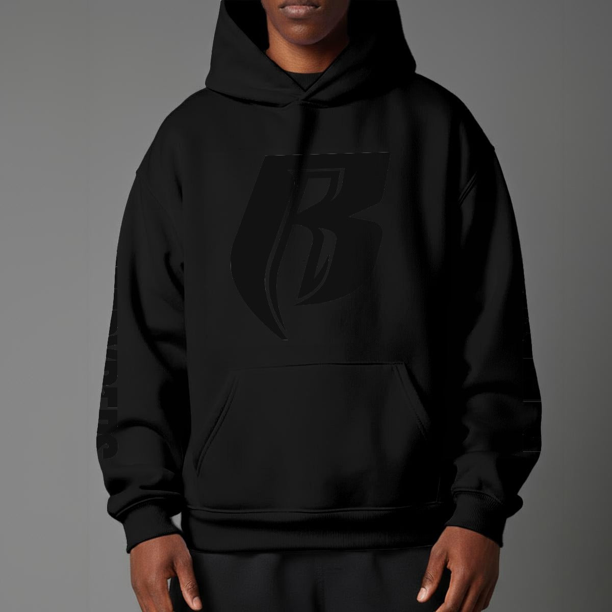 Black Print Modern R Pullover Hoodie with Micro-Fleece Lining