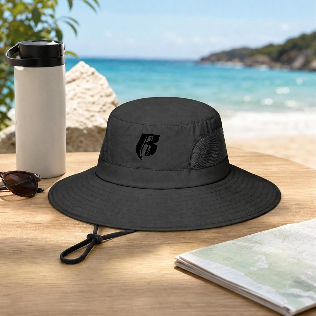 Blk RR Wide Brim Sun Hat