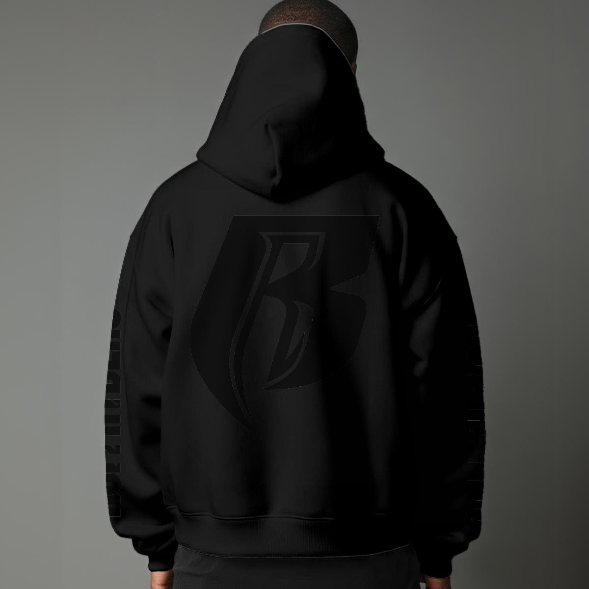 Black Print Modern R Pullover Hoodie with Micro-Fleece Lining