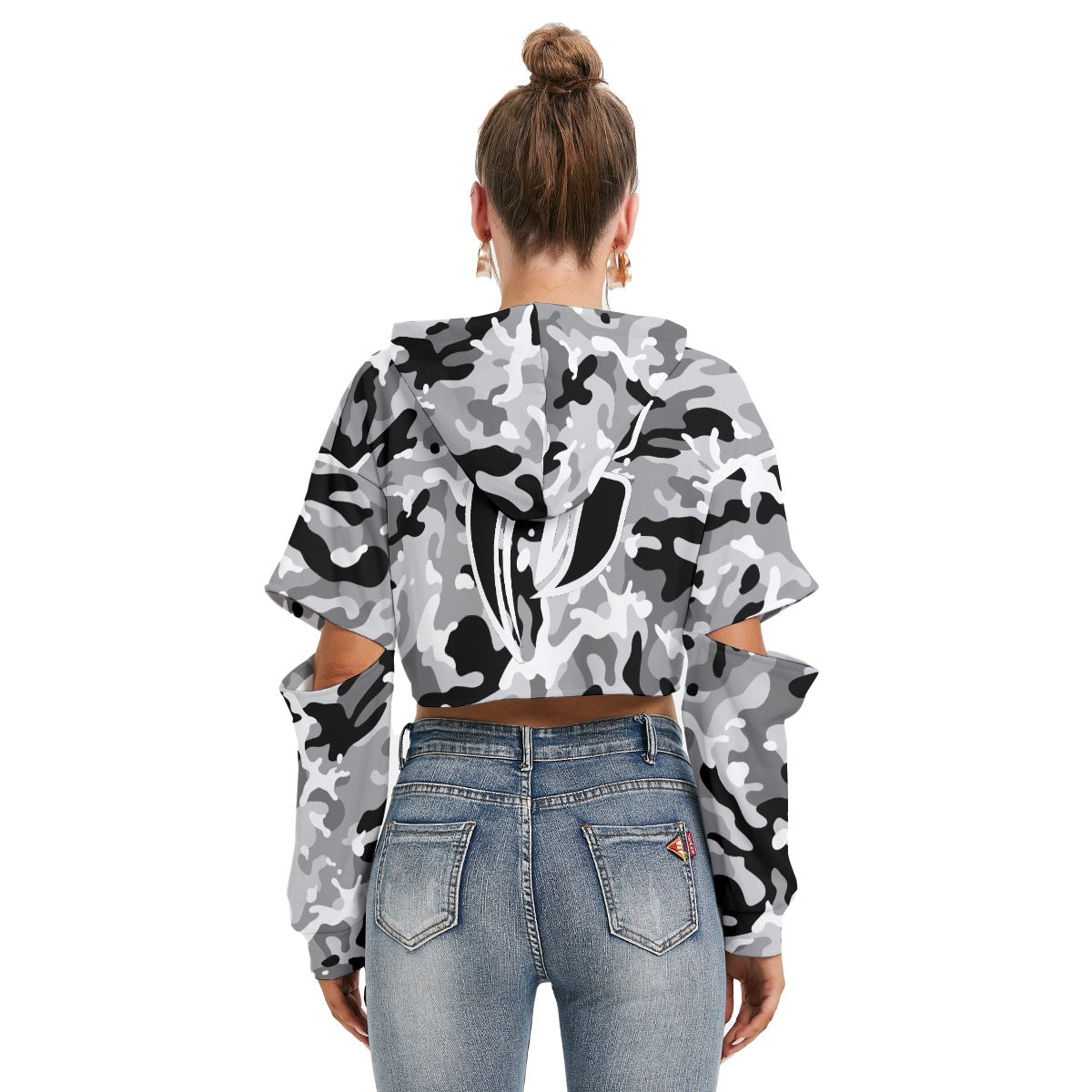 Ride Or Die Chick Urban Camo Heavy Fleece Hoodie With Hollow Out Sleeve