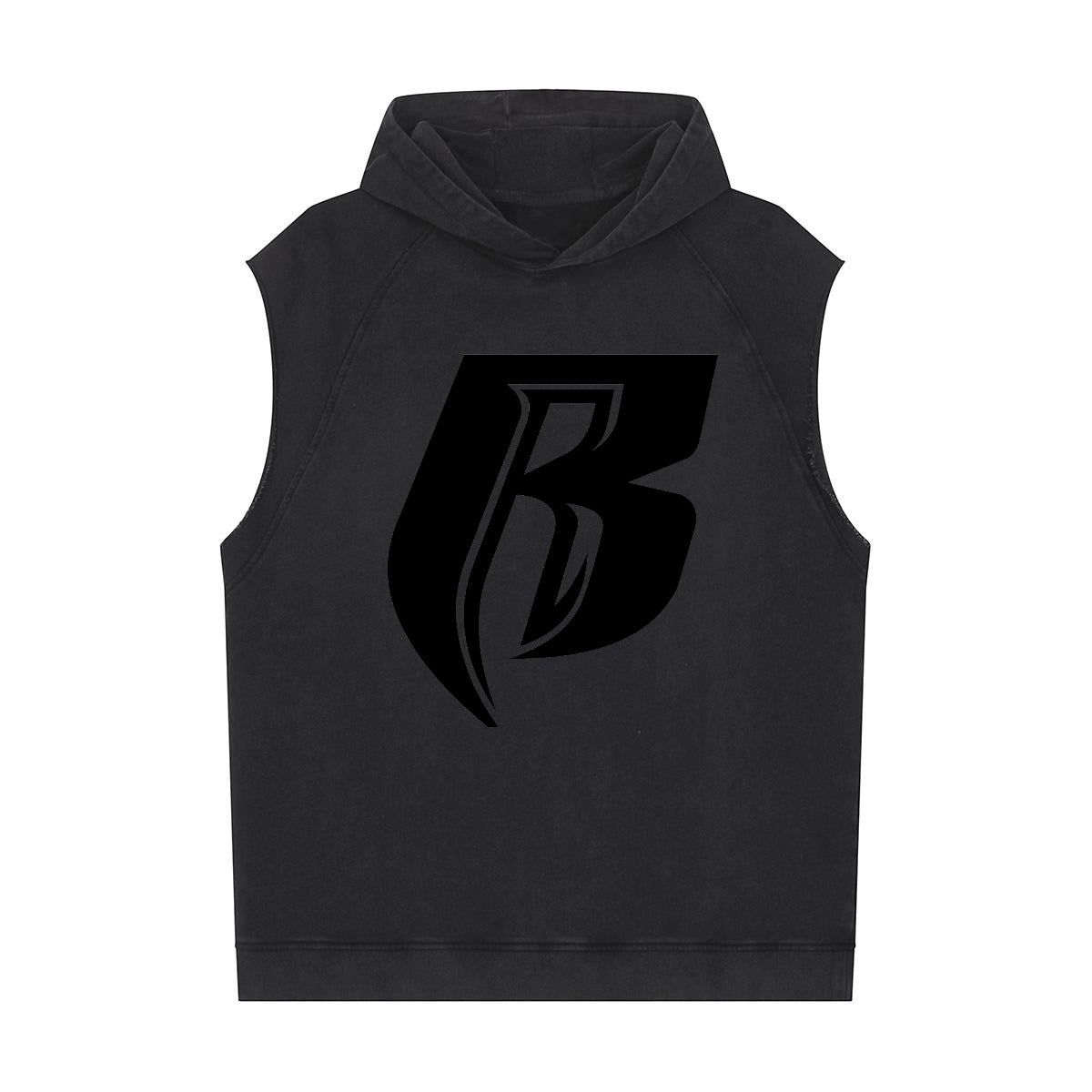 Blk RR  Loose Sleeveless Hoodie