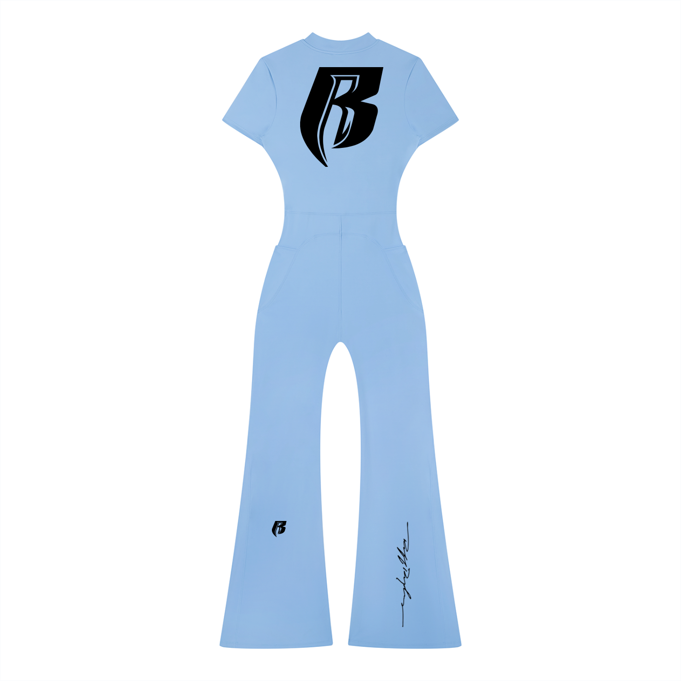 RR Blk Print Women’s Tight Flared Leg Quarter-Zip Jumpsuit