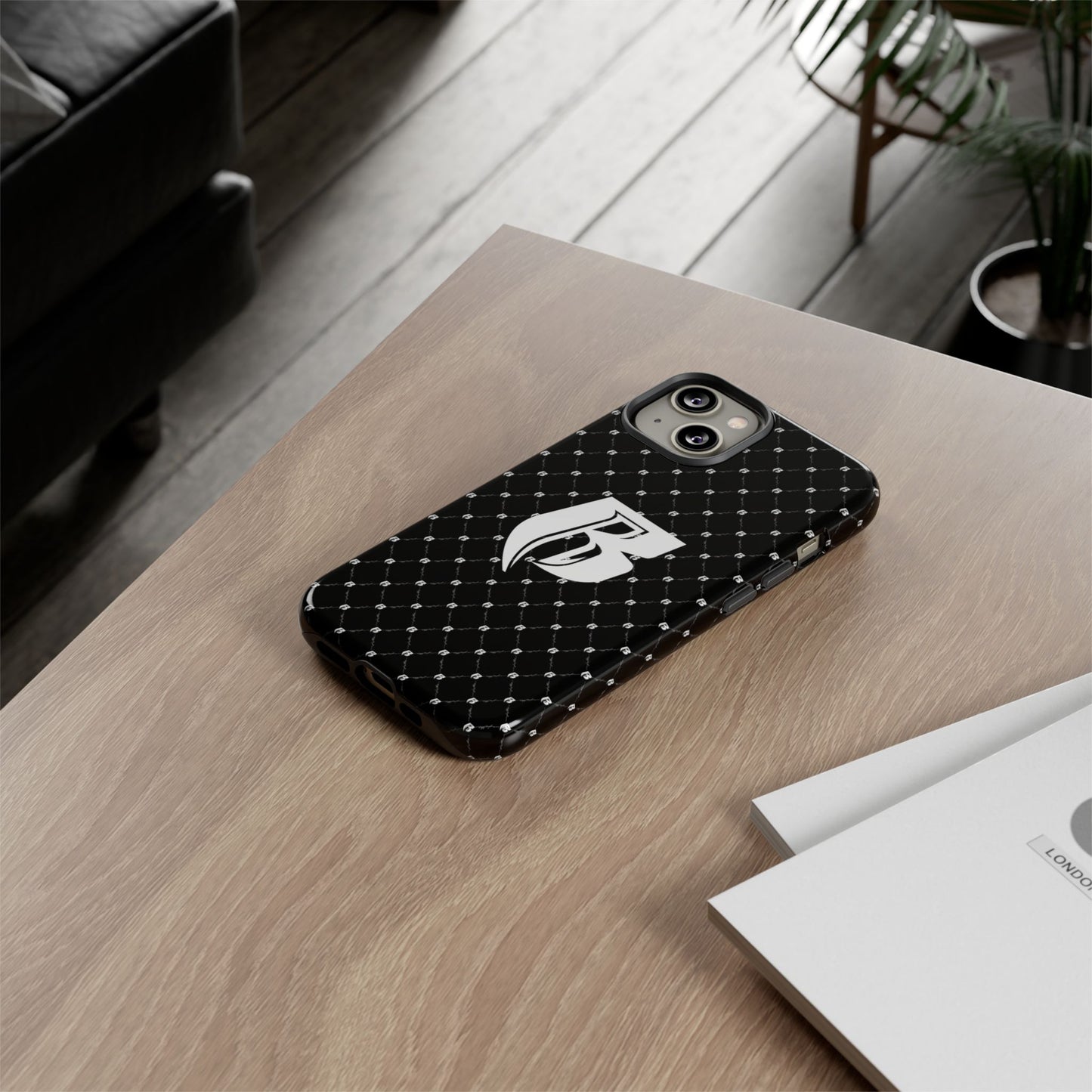Black RR Patterned Tough Case – Monogram 'R' Protective Phone Case
