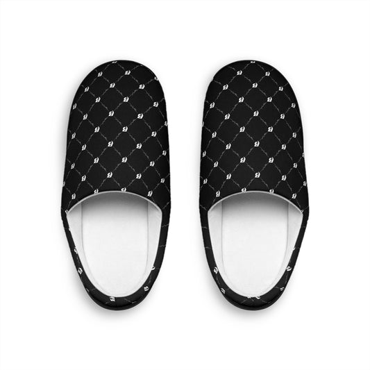 Black RR Pattern Indoor Slippers