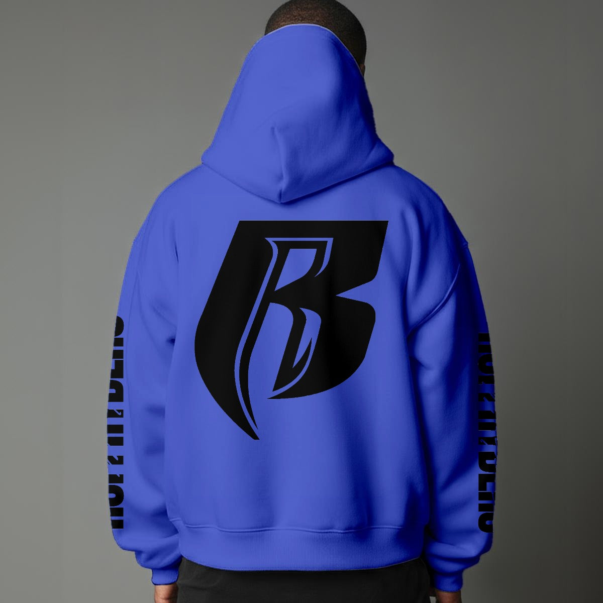 Black Print Modern R Pullover Hoodie with Micro-Fleece Lining