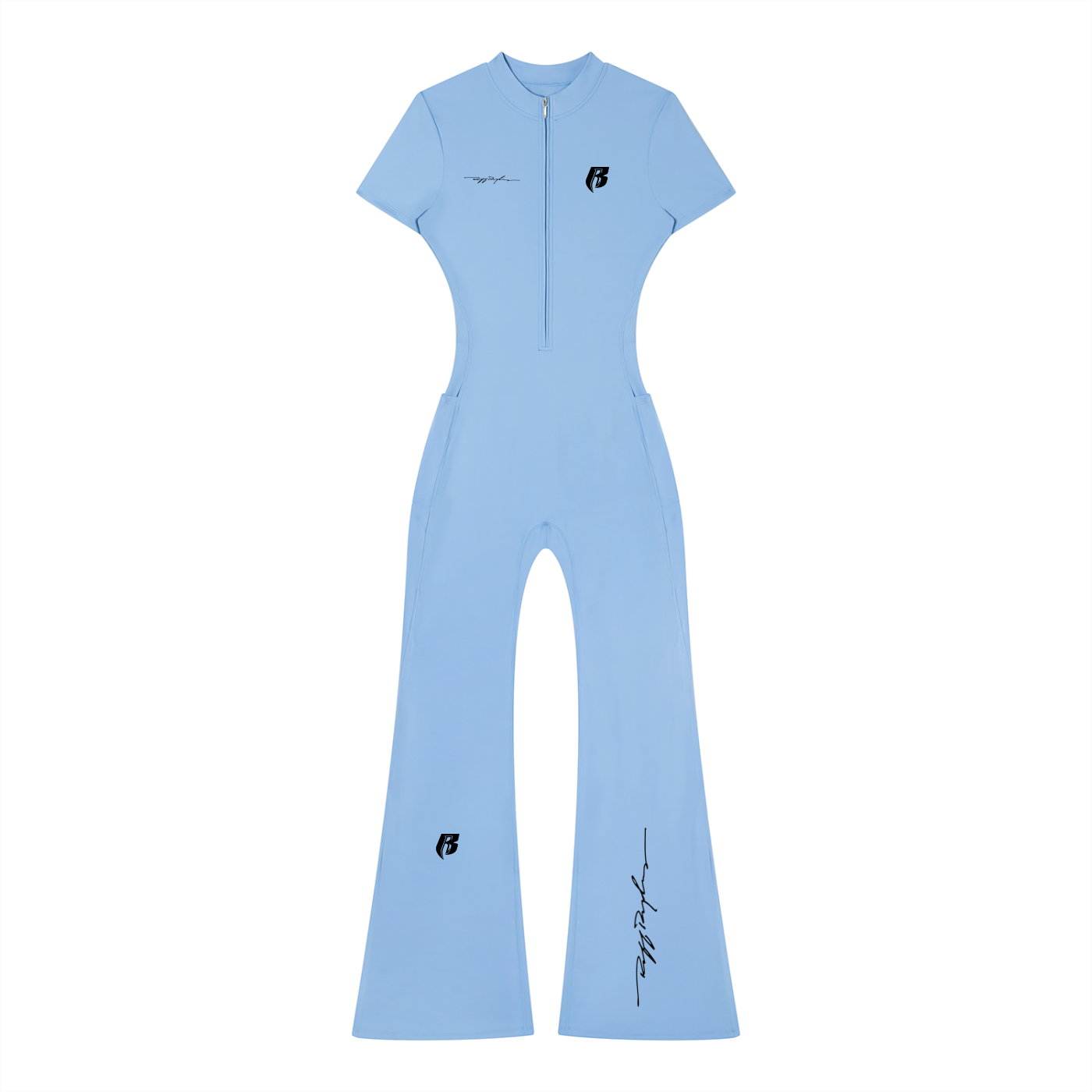 RR Blk Print Women’s Tight Flared Leg Quarter-Zip Jumpsuit