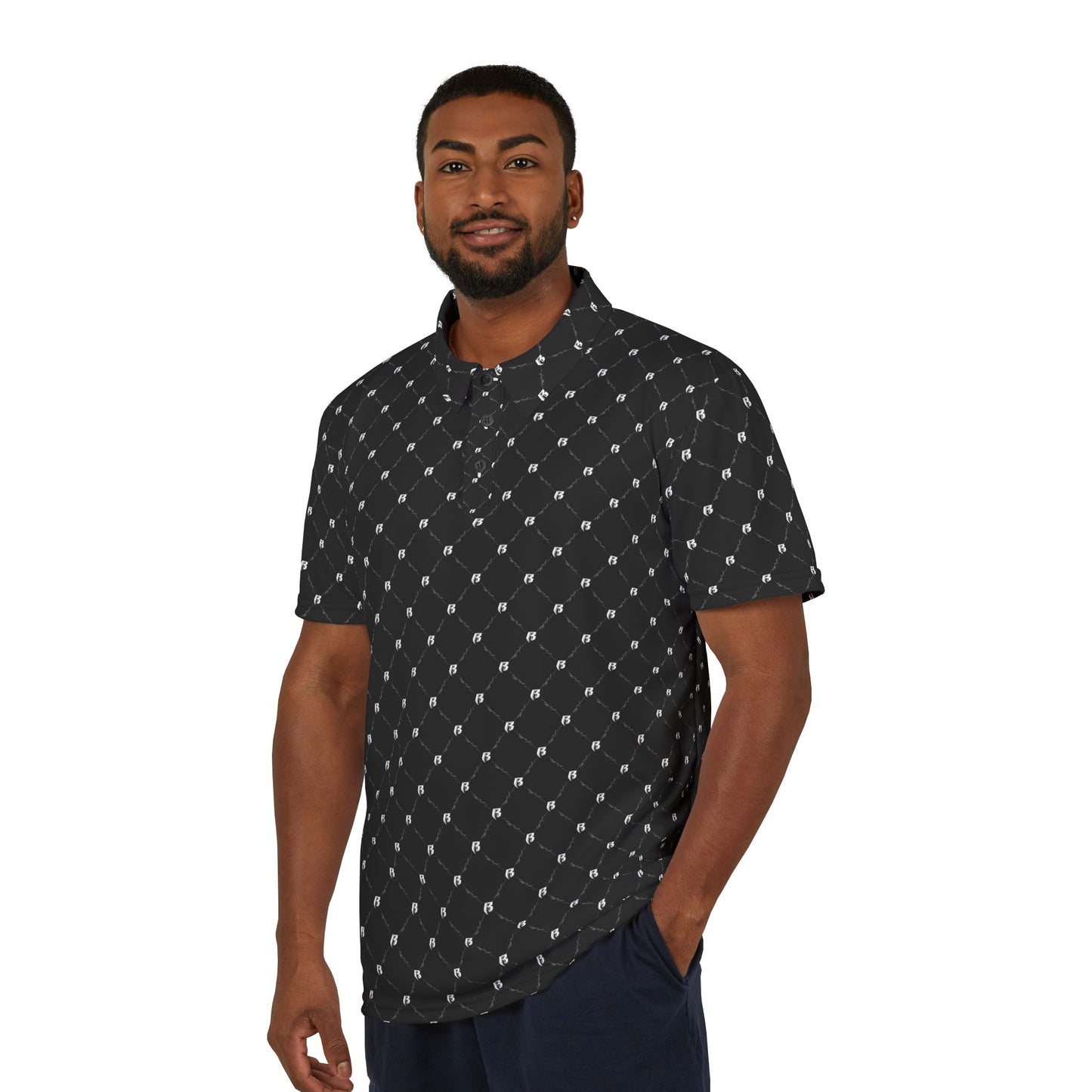 Black RR Pattern Polo Shirt