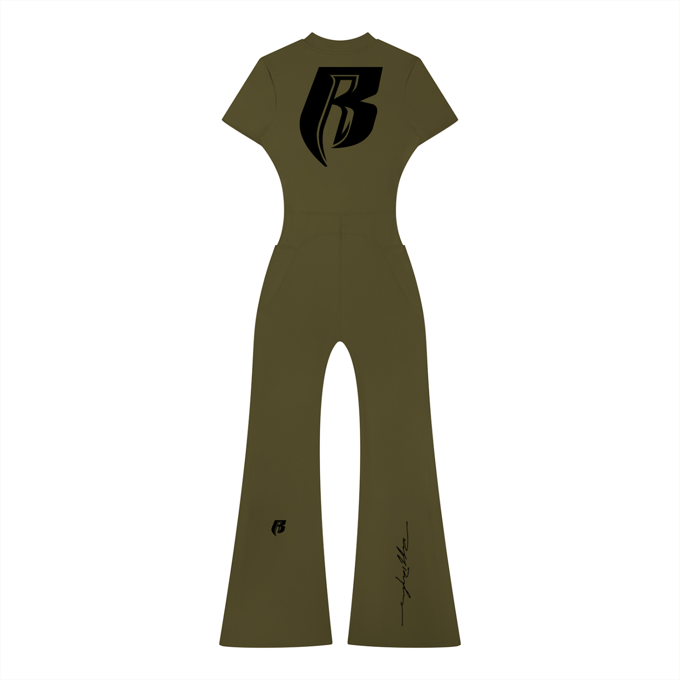 RR Blk Print Women’s Tight Flared Leg Quarter-Zip Jumpsuit