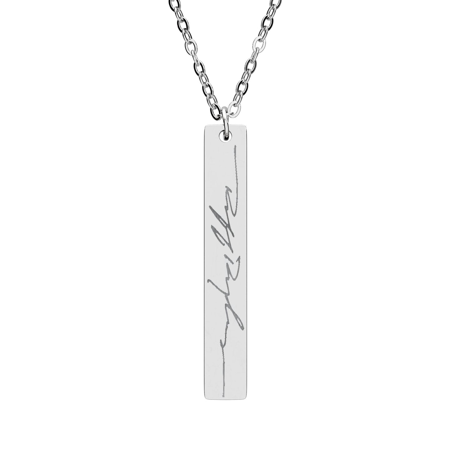 Engraved Vertical Bar Necklace — Personalized Script Pendant (Silver or Black)