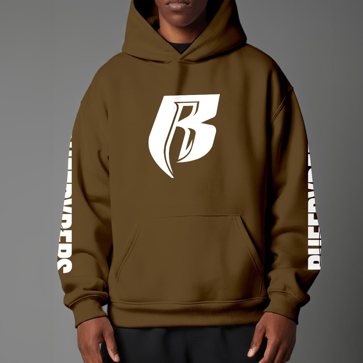 White Print Pullover Hoodie with Micro-Fleece Lining