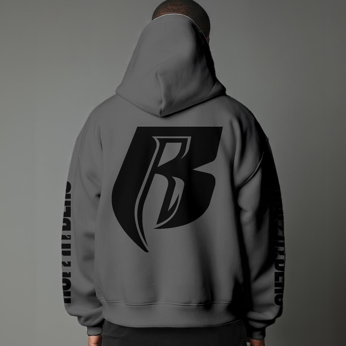 Black Print Modern R Pullover Hoodie with Micro-Fleece Lining