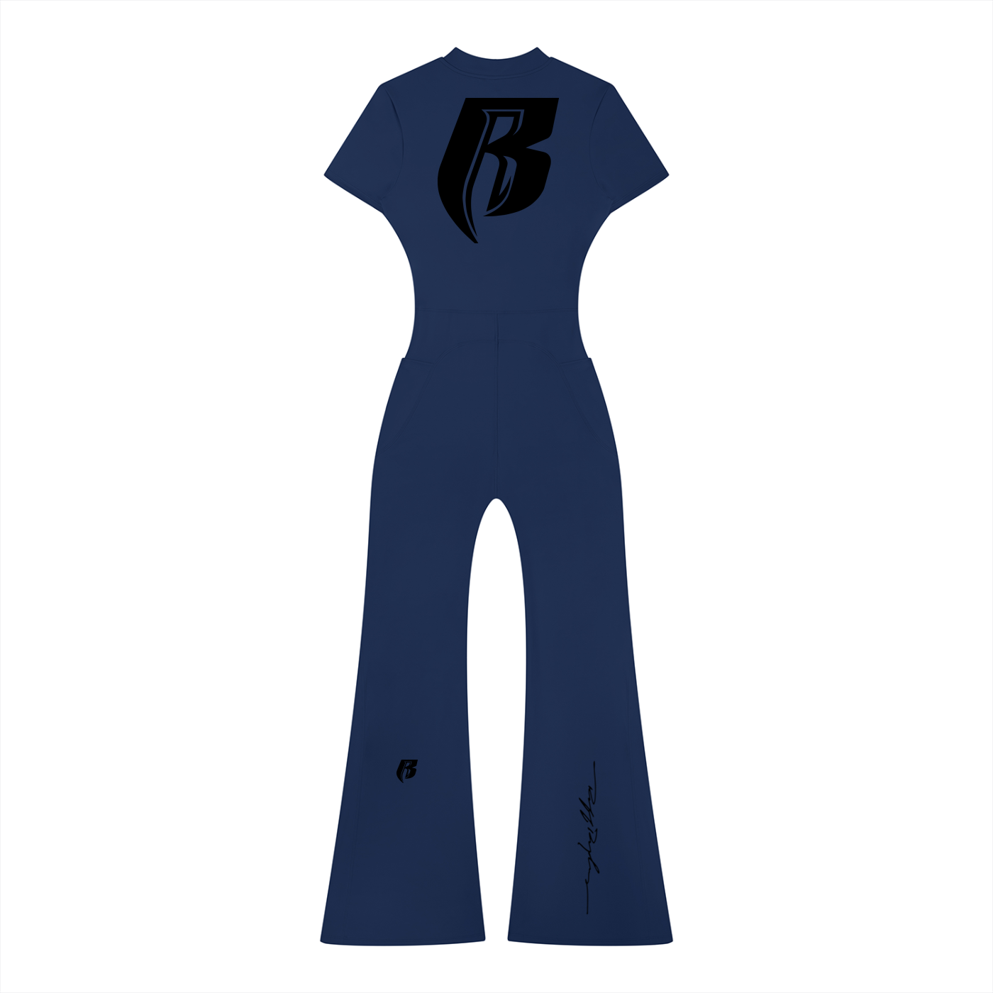 RR Blk Print Women’s Tight Flared Leg Quarter-Zip Jumpsuit