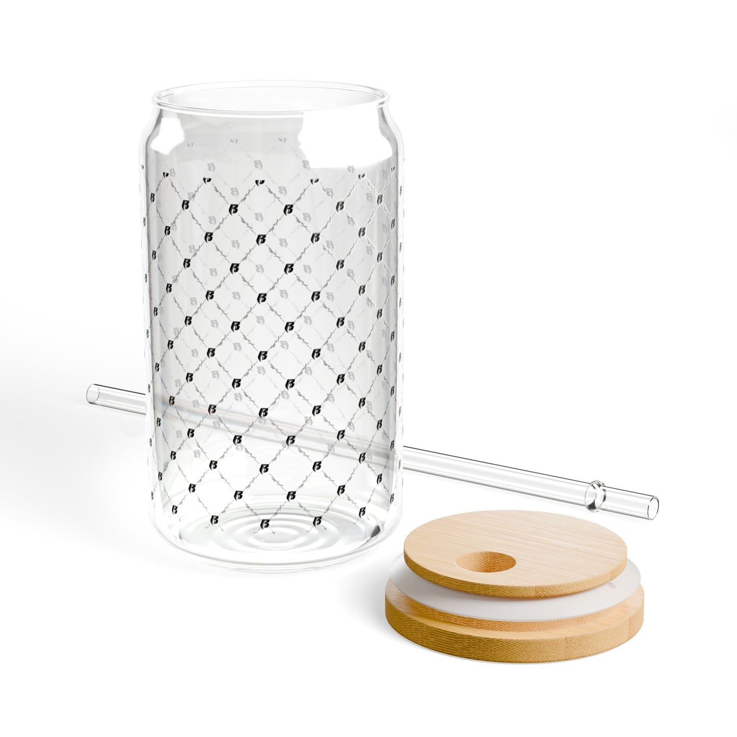 16oz Glass Sipper Tumbler with Bamboo Lid & Straw — Quilted Dot Design