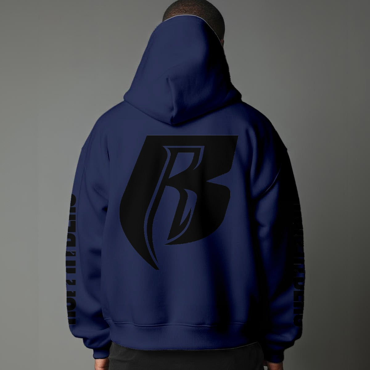 Black Print Modern R Pullover Hoodie with Micro-Fleece Lining