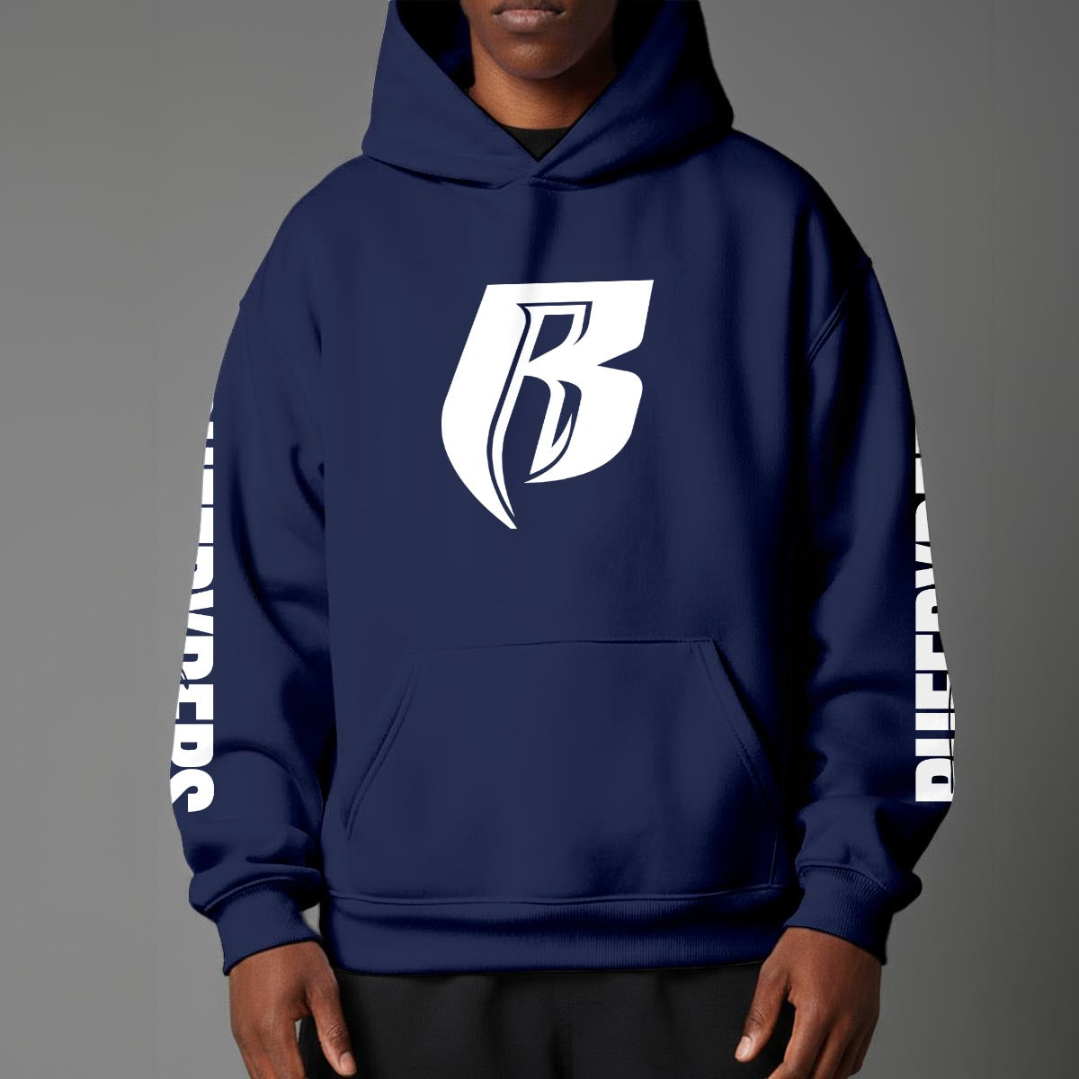 White Print Pullover Hoodie with Micro-Fleece Lining