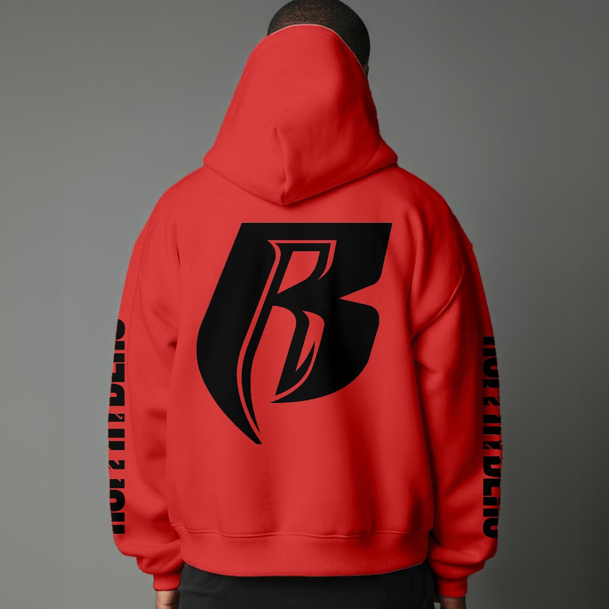 Black Print Modern R Pullover Hoodie with Micro-Fleece Lining