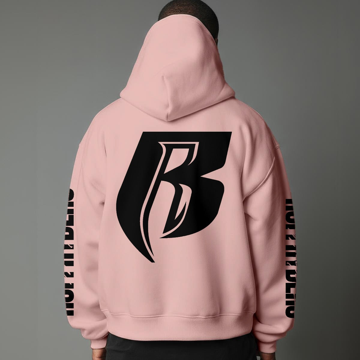 Black Print Modern R Pullover Hoodie with Micro-Fleece Lining