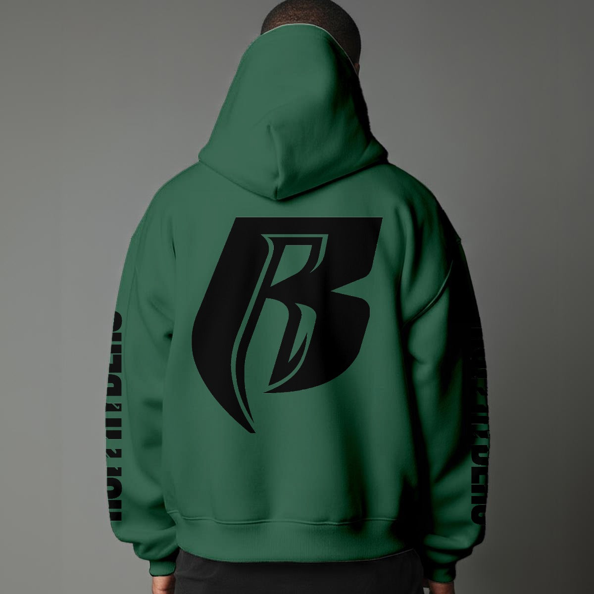 Black Print Modern R Pullover Hoodie with Micro-Fleece Lining