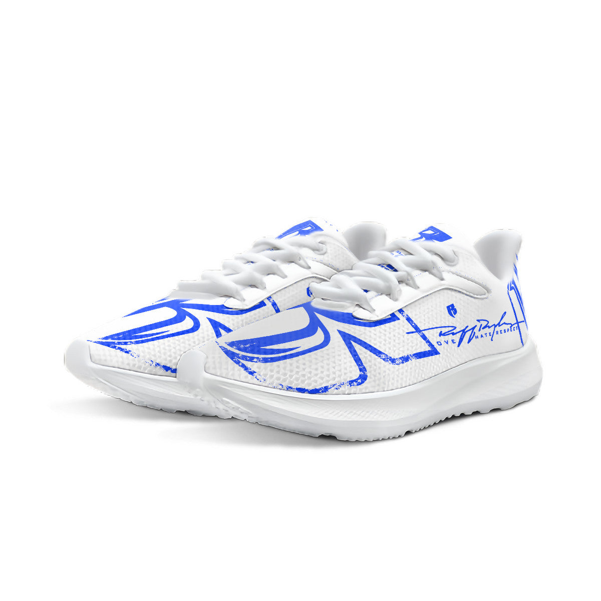 White & Blue RR Grunge Running Shoes