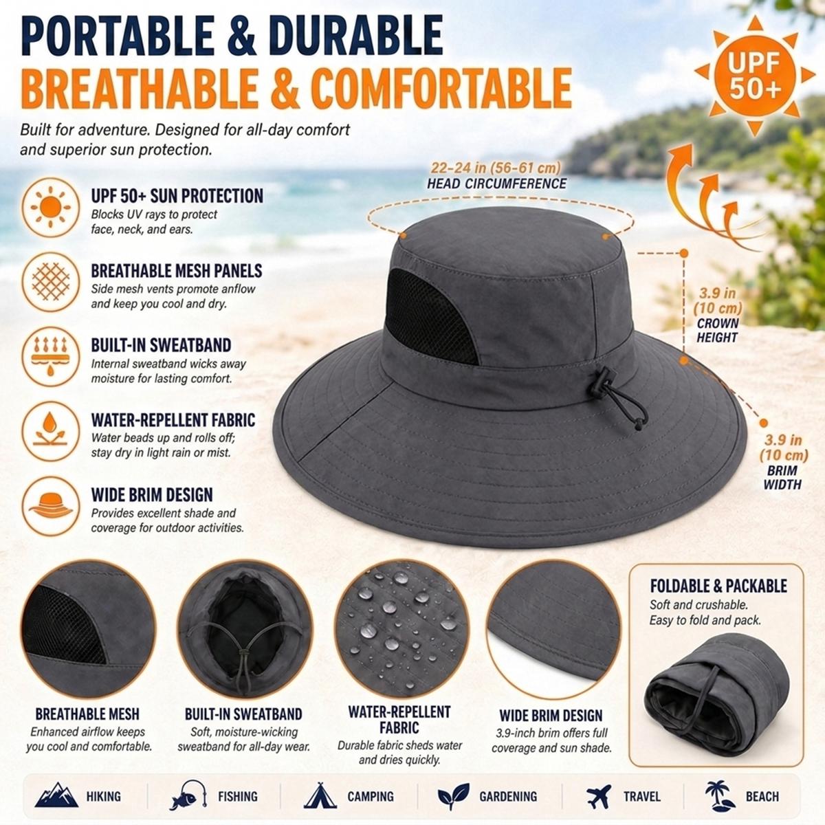 Wht R Wide Brim Sun Hat