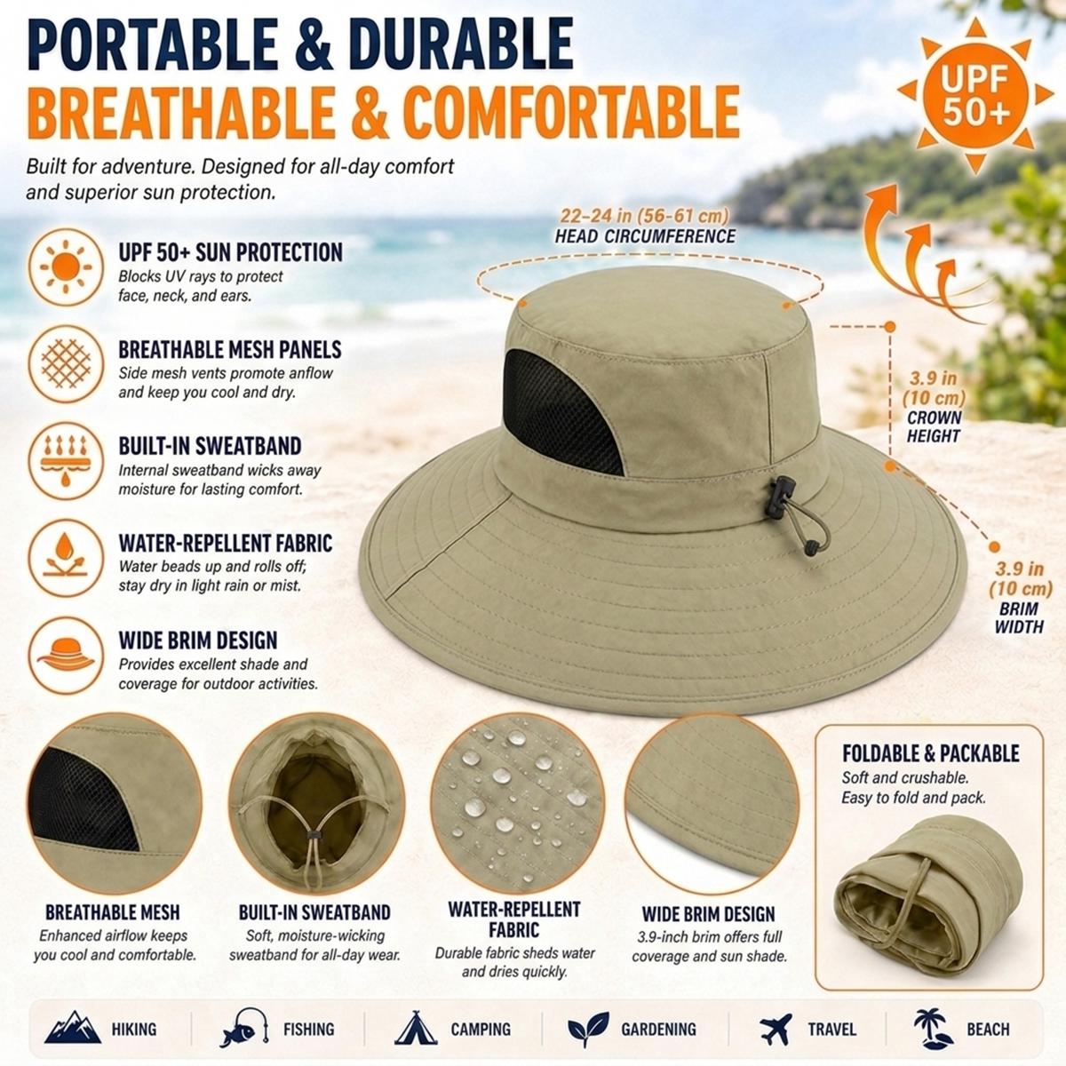Blk RR Wide Brim Sun Hat