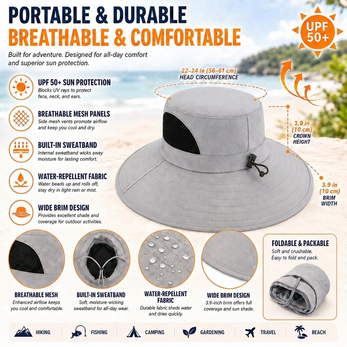 Wht R Wide Brim Sun Hat