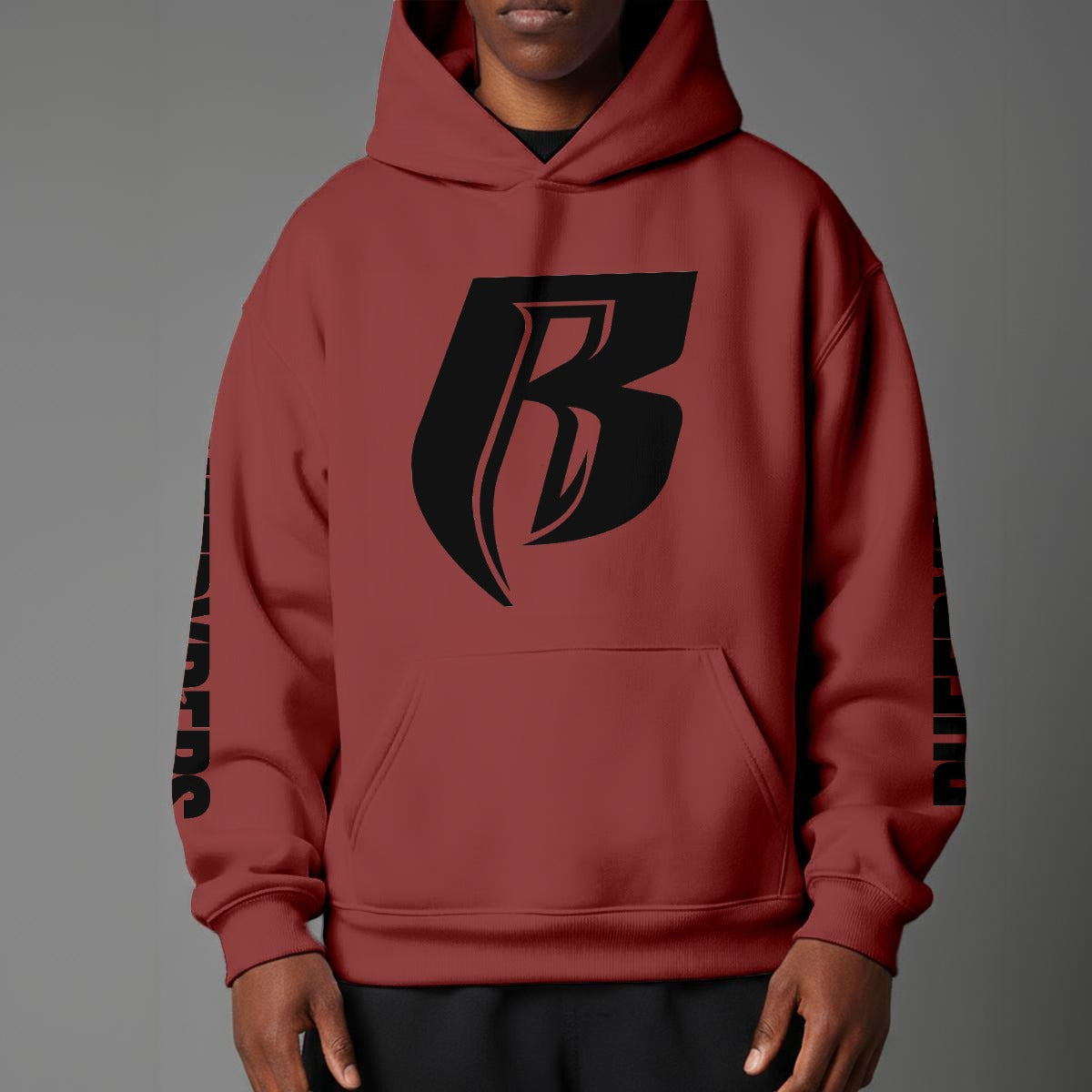 Black Print Modern R Pullover Hoodie with Micro-Fleece Lining