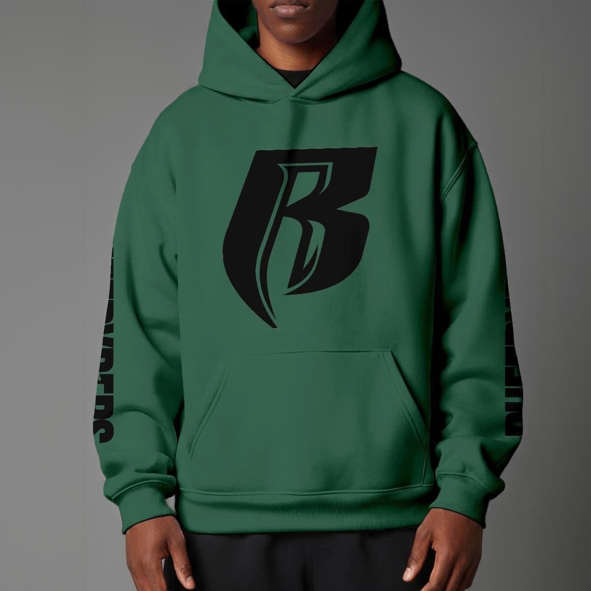 Black Print Modern R Pullover Hoodie with Micro-Fleece Lining