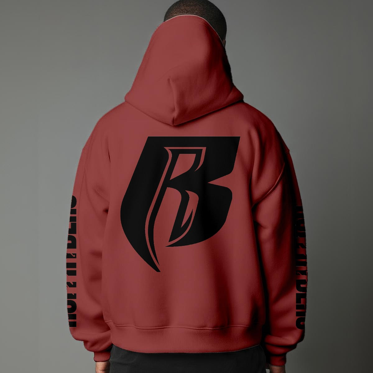 Black Print Modern R Pullover Hoodie with Micro-Fleece Lining