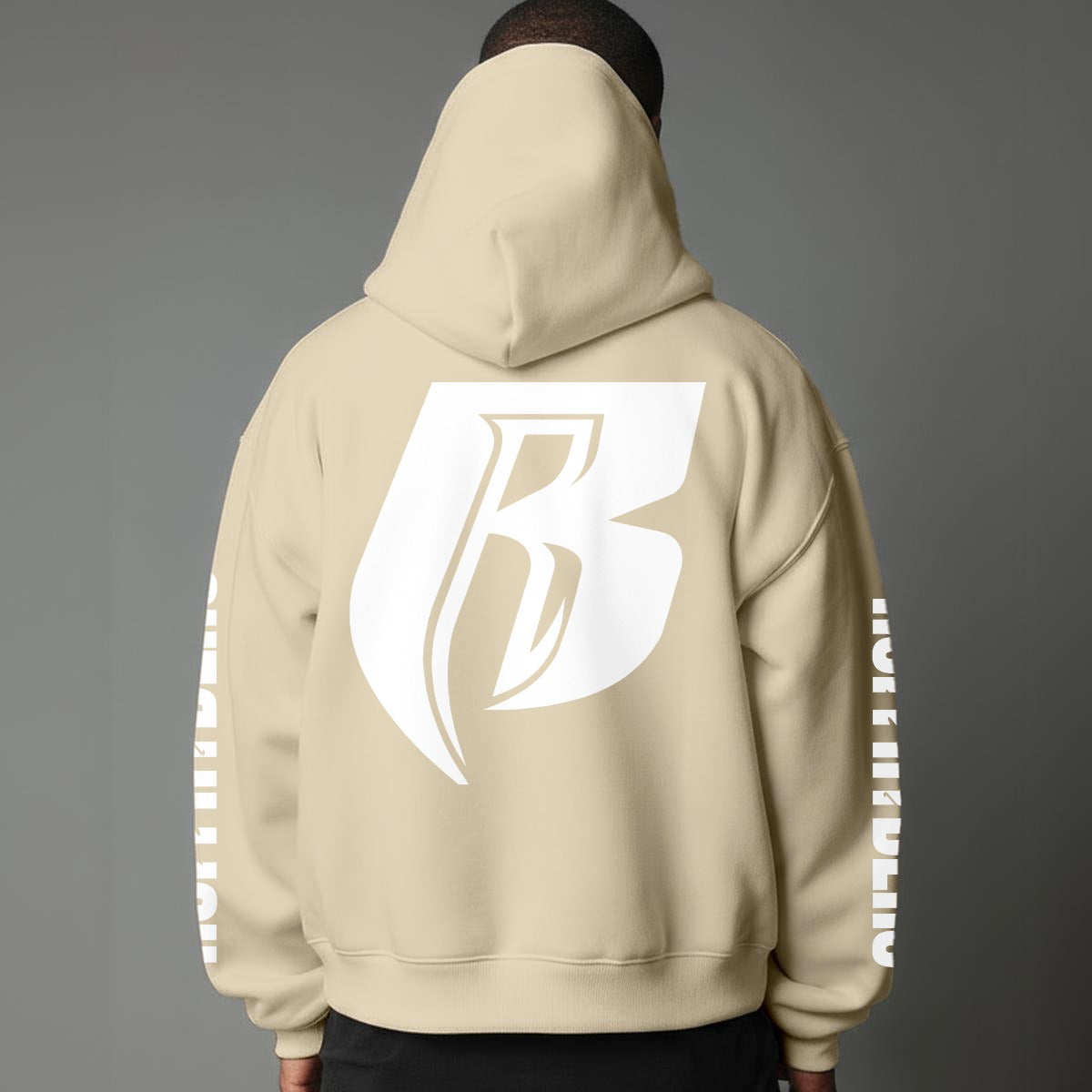 White Print Pullover Hoodie with Micro-Fleece Lining