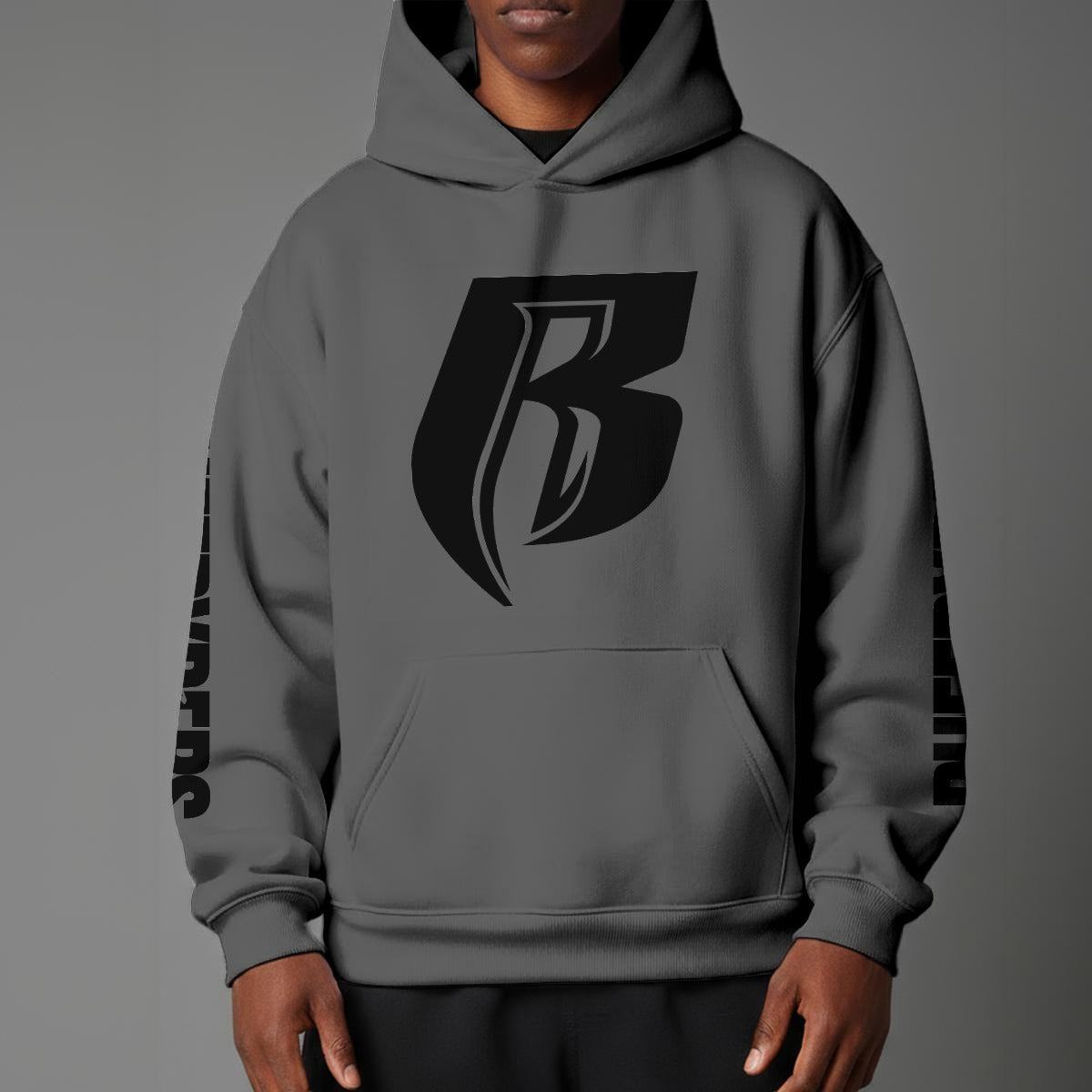 Black Print Modern R Pullover Hoodie with Micro-Fleece Lining