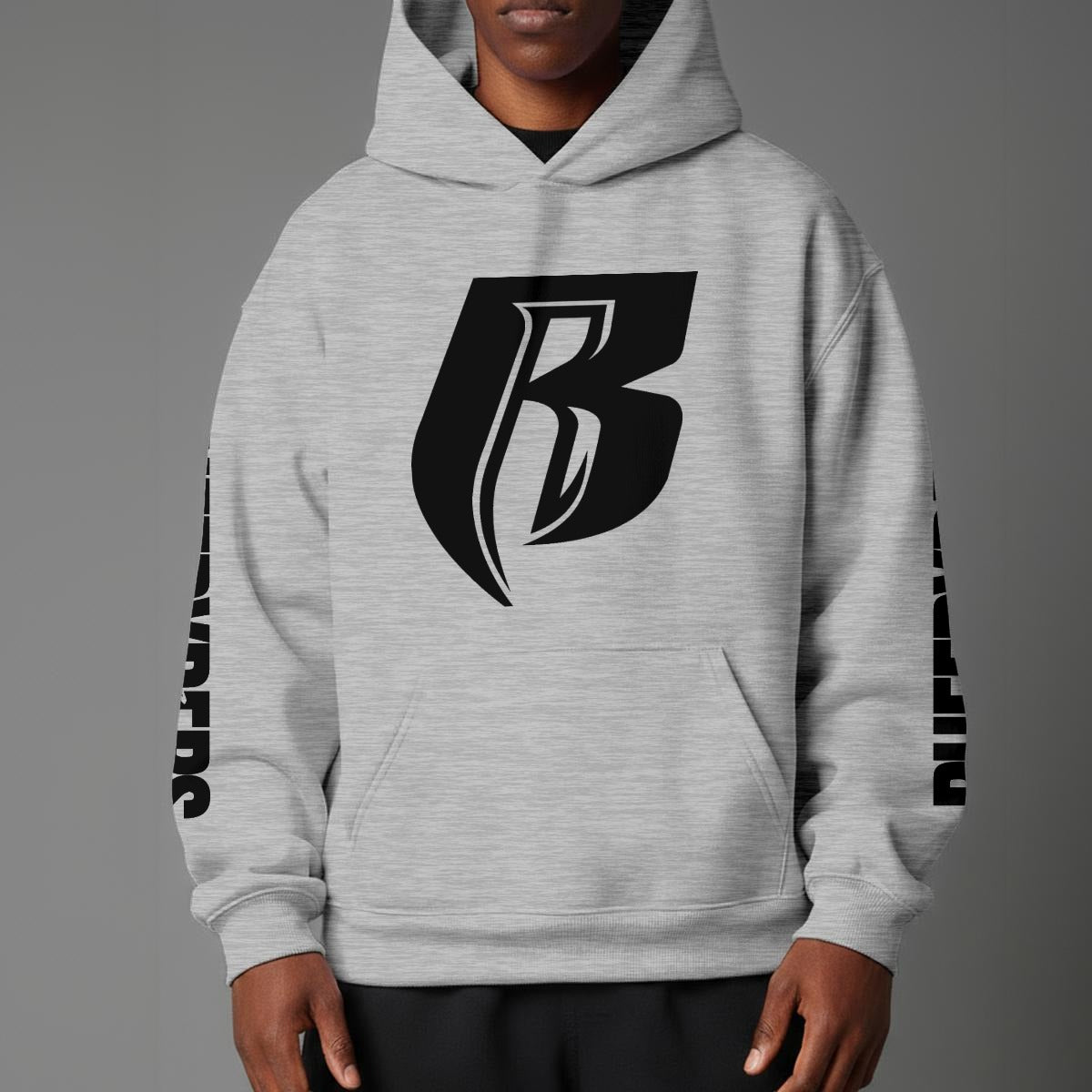 Black Print Modern R Pullover Hoodie with Micro-Fleece Lining