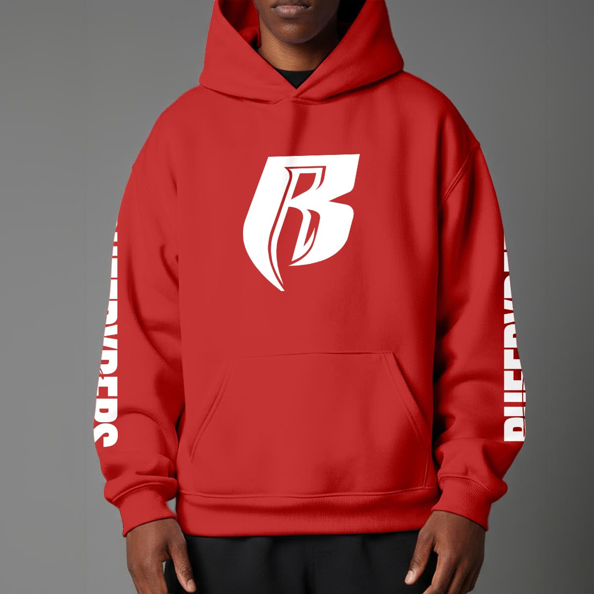 White Print Pullover Hoodie with Micro-Fleece Lining